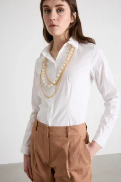 Collana multifilo con perle - Bianco Oro