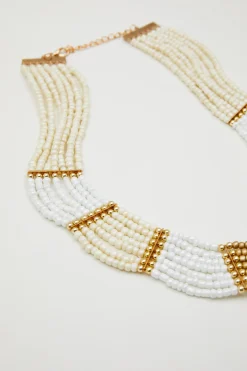 Collana multifilo con perline - Bianco Oro