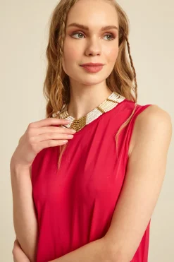 Collana multifilo con perline - Bianco Oro