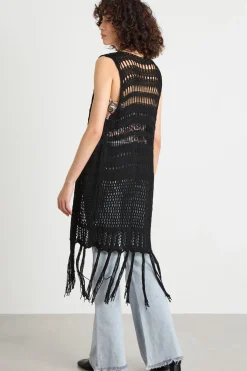 Copri costume con frange - Nero