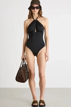 Costume intero incrociato in jersey - Nero