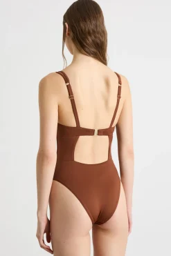 Costume intero in jersey lucido - Marrone