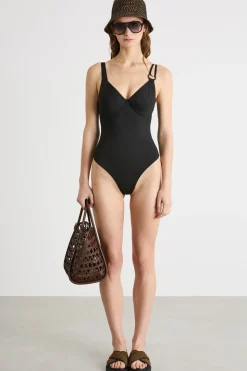 Costume intero in jersey lucido - Nero