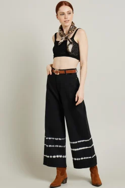Crop top in cotone crochet - Nero