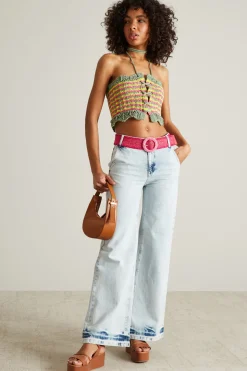 Crop top in maglia - Verde Giallo Fuxia