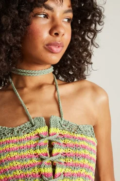 Crop top in maglia - Verde Giallo Fuxia