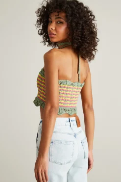 Crop top in maglia - Verde Giallo Fuxia