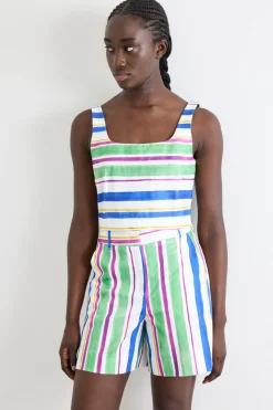 Crop top in raso multiriga - Verde