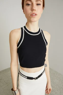 Crop top vogatore in maglia - Nero Bianco