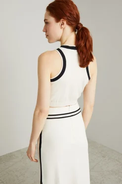 Crop top vogatore in maglia - Nero Bianco