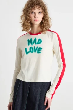 Crop T-shirt con maniche lunghe - Bianco Rosso