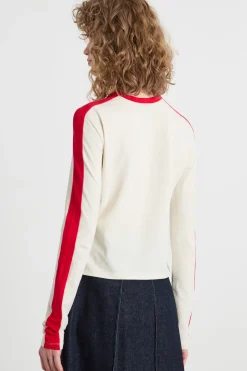 Crop T-shirt con maniche lunghe - Bianco Rosso