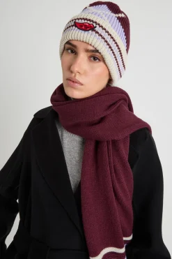 Cuffia con patch e intarsio - Beige Bordeaux Lilla