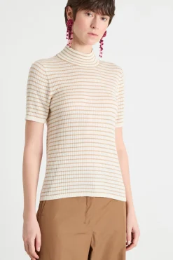 Dolcevita con maniche corte - Beige Bianco