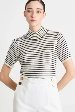 Dolcevita con maniche corte - Bianco Nero