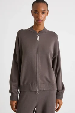 Felpa boxy con zip - Marrone