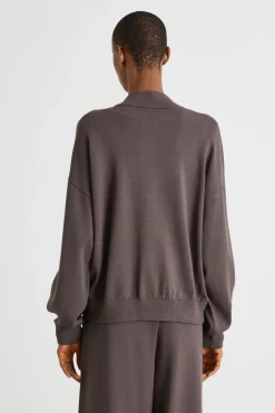 Felpa boxy con zip - Marrone
