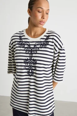 Felpa in jersey con ricami - Bianco Blu