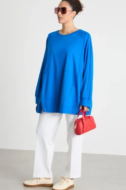 Felpa in jersey con zip diagonale - Azzurro