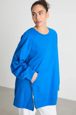 Felpa in jersey con zip diagonale - Azzurro