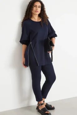 Felpa in jersey con zip diagonale - Blu
