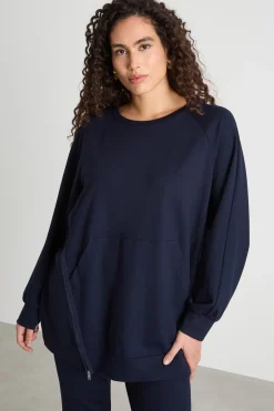 Felpa in jersey con zip diagonale - Blu