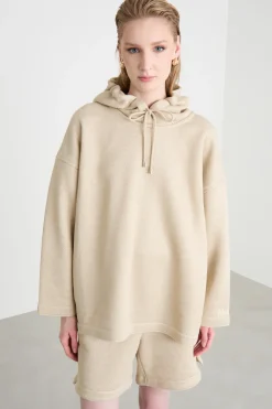 Felpa oversize con cappuccio - Beige