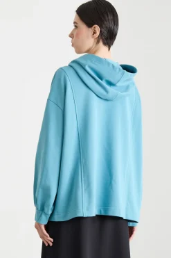 Felpa oversize con patch e cappuccio - Azzurro