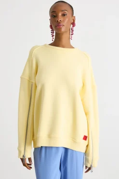 Felpa oversize con zip sulle maniche - Giallo