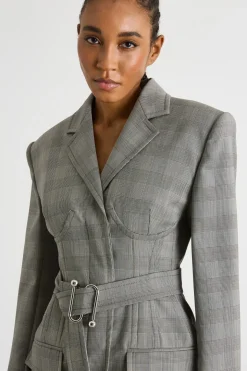 Giacca aderente con cintura - Grigio
