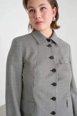 Giacca aderente con fantasia pied de poule - Nero Bianco