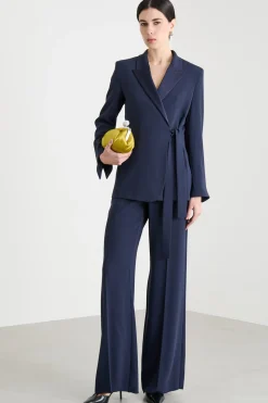 Giacca aderente in cady con nastro - Blu