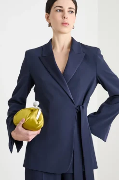 Giacca aderente in cady con nastro - Blu