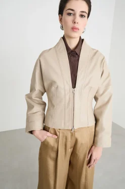 Giacca biker sfiancata - Beige