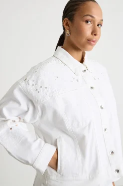 Giacca boxy con ricami sangallo - Bianco