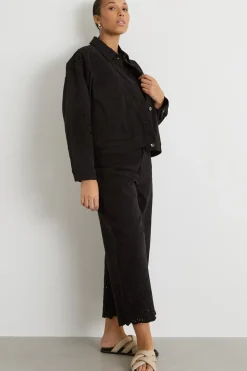 Giacca boxy con ricami sangallo - Nero