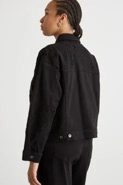 Giacca boxy con ricami sangallo - Nero
