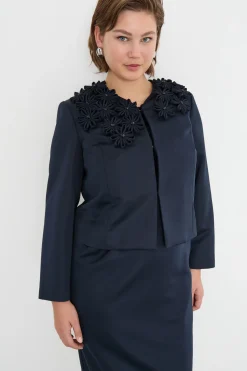 Giacca boxy in duchesse con ricami - Blu