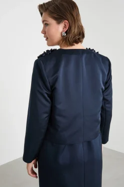 Giacca boxy in duchesse con ricami - Blu