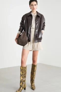 Giacca boxy in jersey spalmato - Marrone