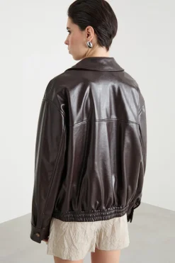 Giacca boxy in jersey spalmato - Marrone