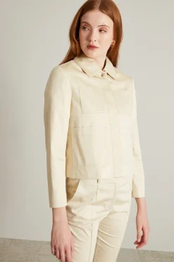 Giacca boxy in raso di cotone - Burro