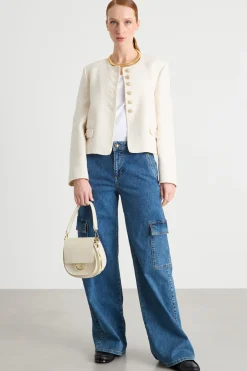 Giacca boxy in stuoia - Bianco