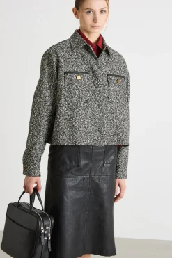 Giacca boxy in tweed - Nero
