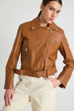 Giacca chiodo in pelle - Marrone