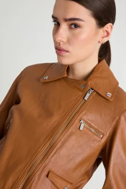 Giacca chiodo in pelle - Marrone