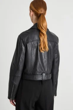 Giacca chiodo in pelle - Nero