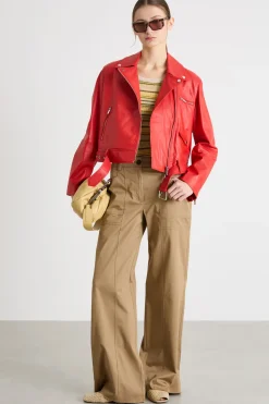 Giacca chiodo in pelle - Rosso