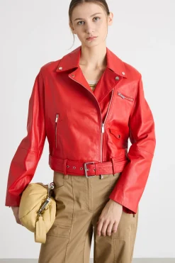 Giacca chiodo in pelle - Rosso