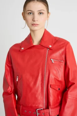 Giacca chiodo in pelle - Rosso